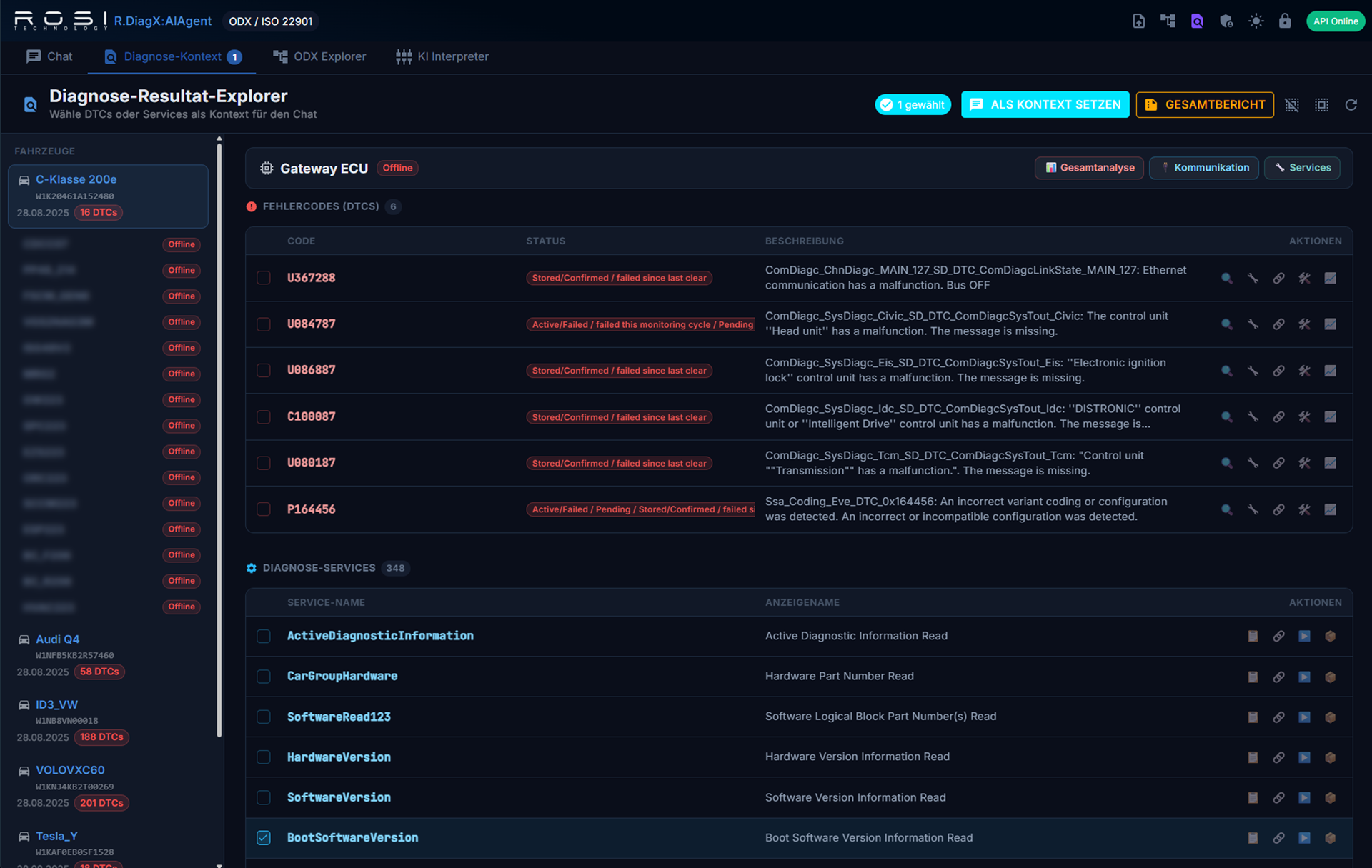 Diagnose-Resultat-Explorer — Fehlercodes und Diagnose-Services je Steuergerät analysieren und vergleichen